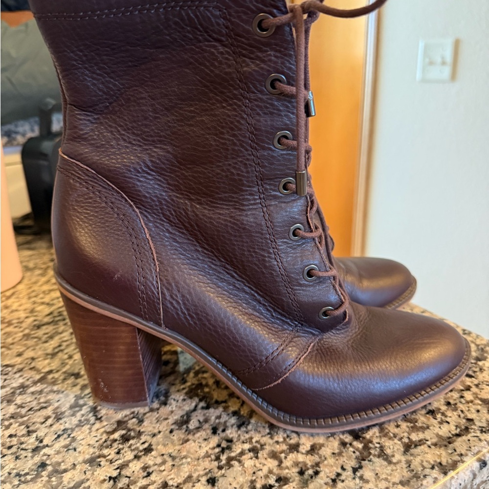 Franco Sarto Women's Lace-Up Leather Boots in Dark Brown